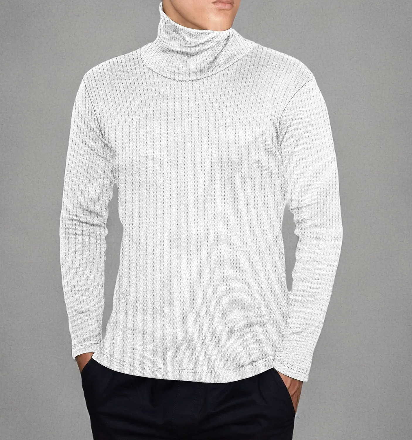 URBAN BUCK Turtleneck Men Long Sleeve Knitted Shirt - Ultra Soft Cotton Slim Fit Ribbed Turtle Neck Sweater for Men