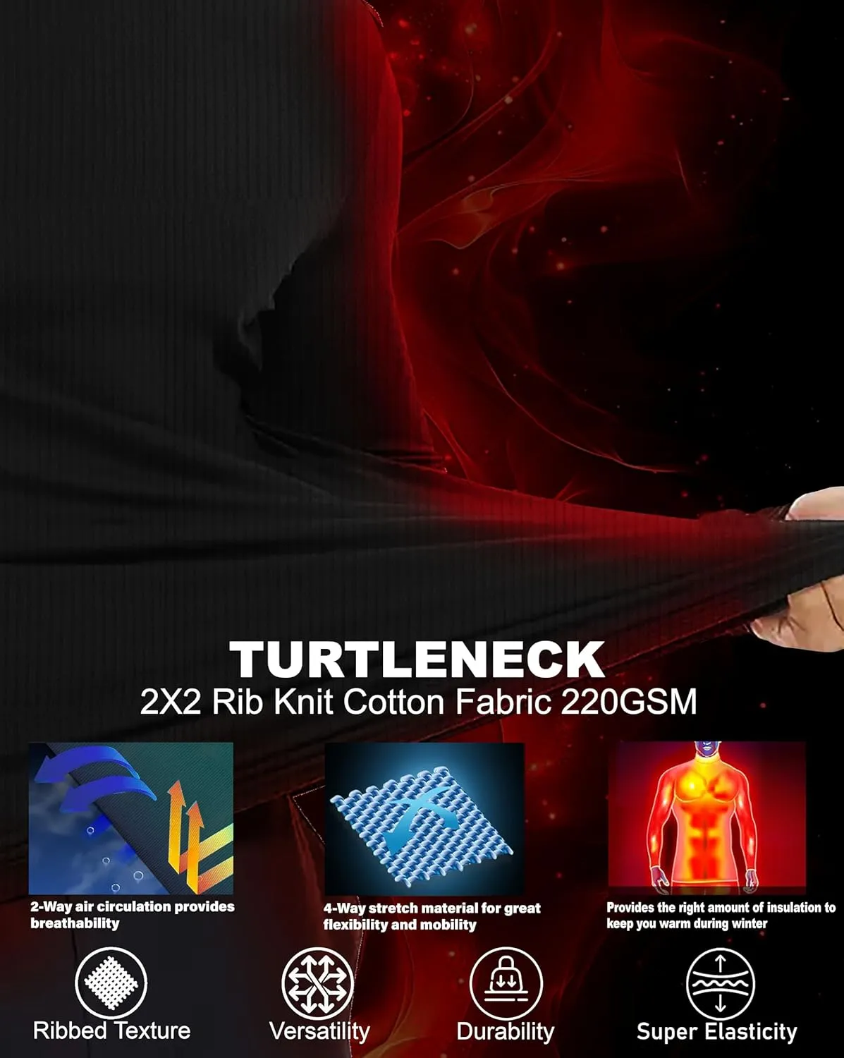 URBAN BUCK Turtleneck Men Long Sleeve Knitted Shirt - Ultra Soft Cotton Slim Fit Ribbed Turtle Neck Sweater for Men