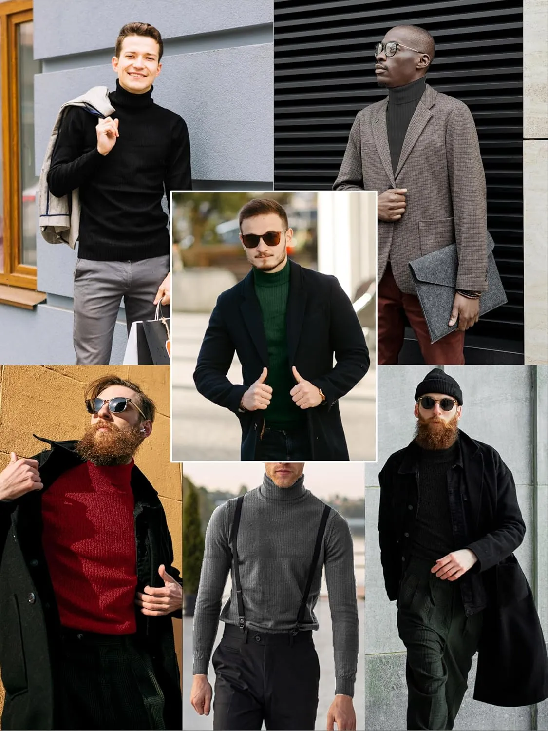 URBAN BUCK Turtleneck Men Long Sleeve Knitted Shirt - Ultra Soft Cotton Slim Fit Ribbed Turtle Neck Sweater for Men