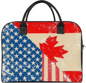 U.S. and Canada Retro Flag Duffle Bag for Travel Crossbody Sports Tote Gym Bag Shoulder Weekender Overnight Bag