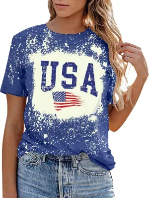 USA Flag Tee Shirt Women 4th of July Gift T Shirt Casual Short Sleeve American Proud T-Shirt Tops