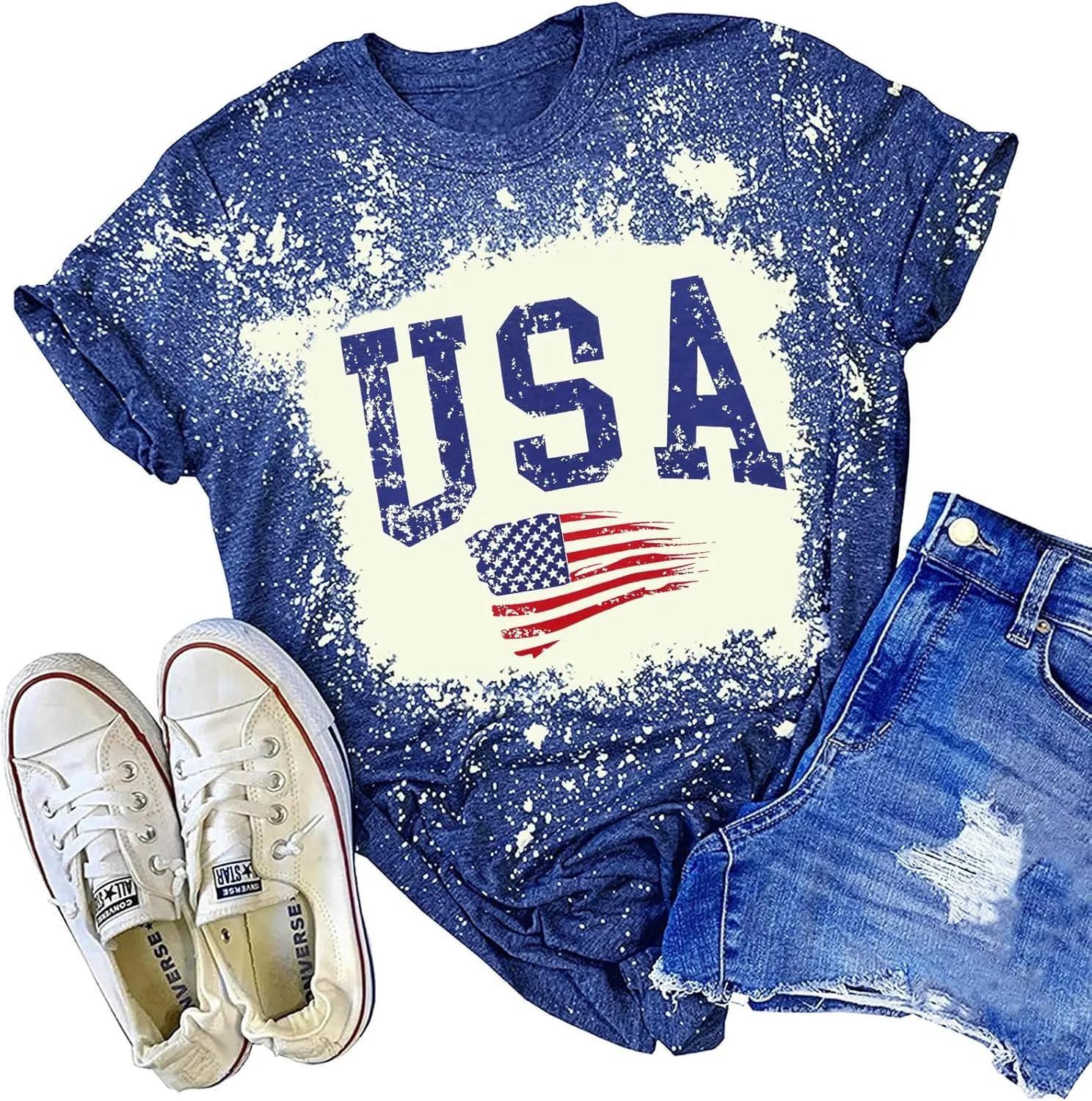 USA Flag Tee Shirt Women 4th of July Gift T Shirt Casual Short Sleeve American Proud T-Shirt Tops
