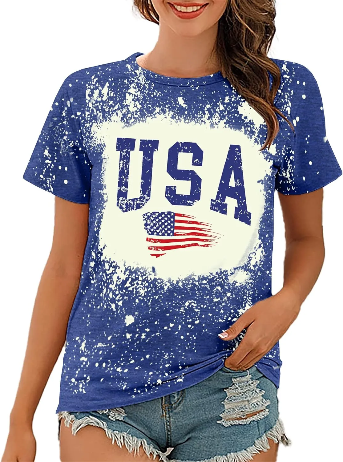 USA Flag Tee Shirt Women 4th of July Gift T Shirt Casual Short Sleeve American Proud T-Shirt Tops