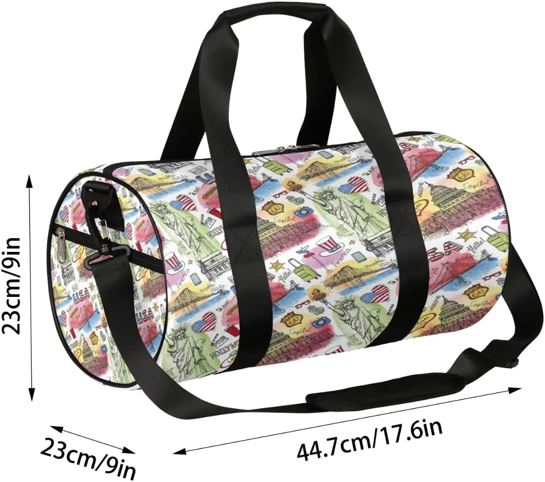 Usa Travel Poster Pattern Gym Bag Small Gym Duffel Bags for Men Women Overnight Weekender Bag Lightweight Sport Duffle Bag Carry On Gymbag