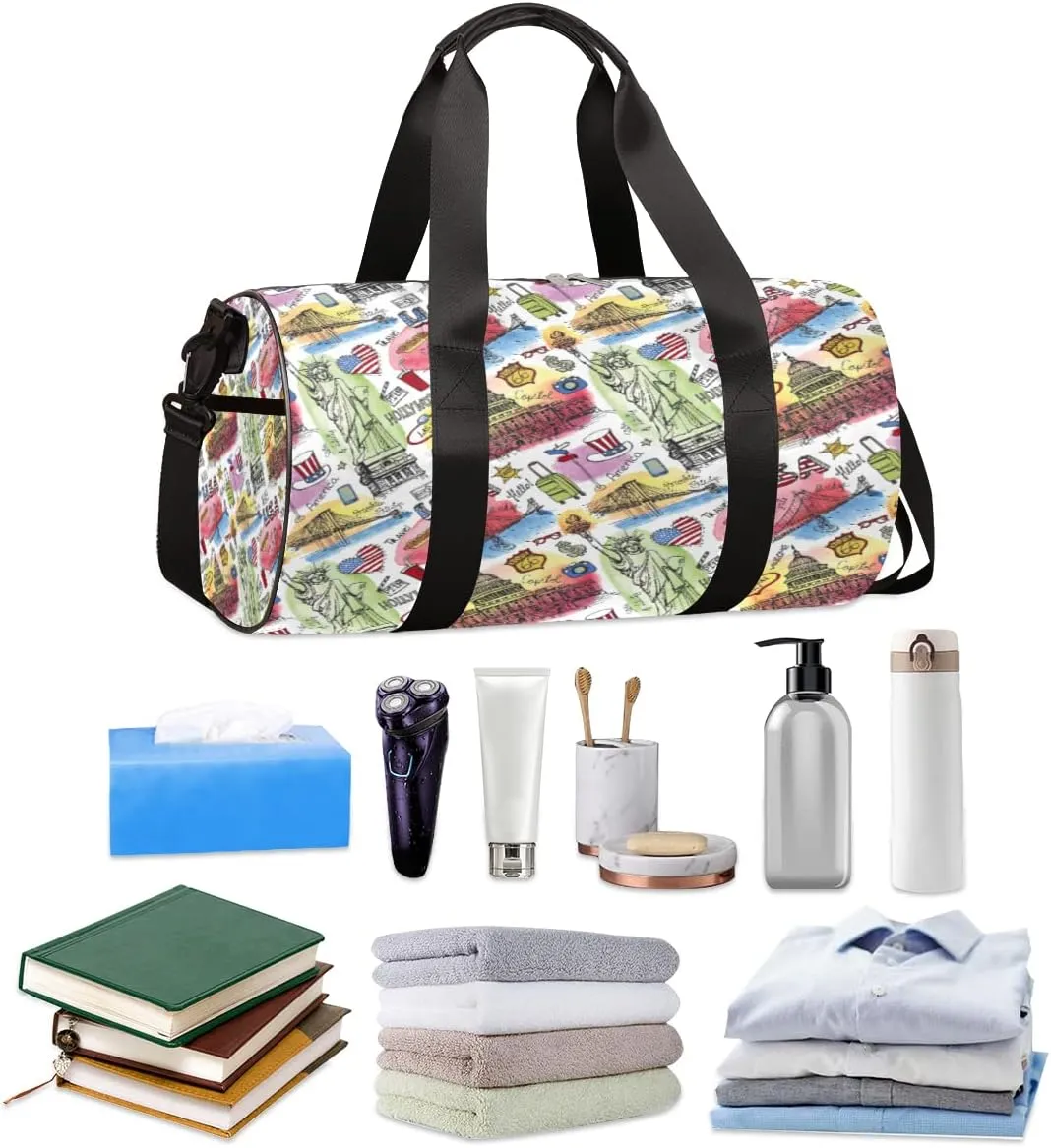 Usa Travel Poster Pattern Gym Bag Small Gym Duffel Bags for Men Women Overnight Weekender Bag Lightweight Sport Duffle Bag Carry On Gymbag