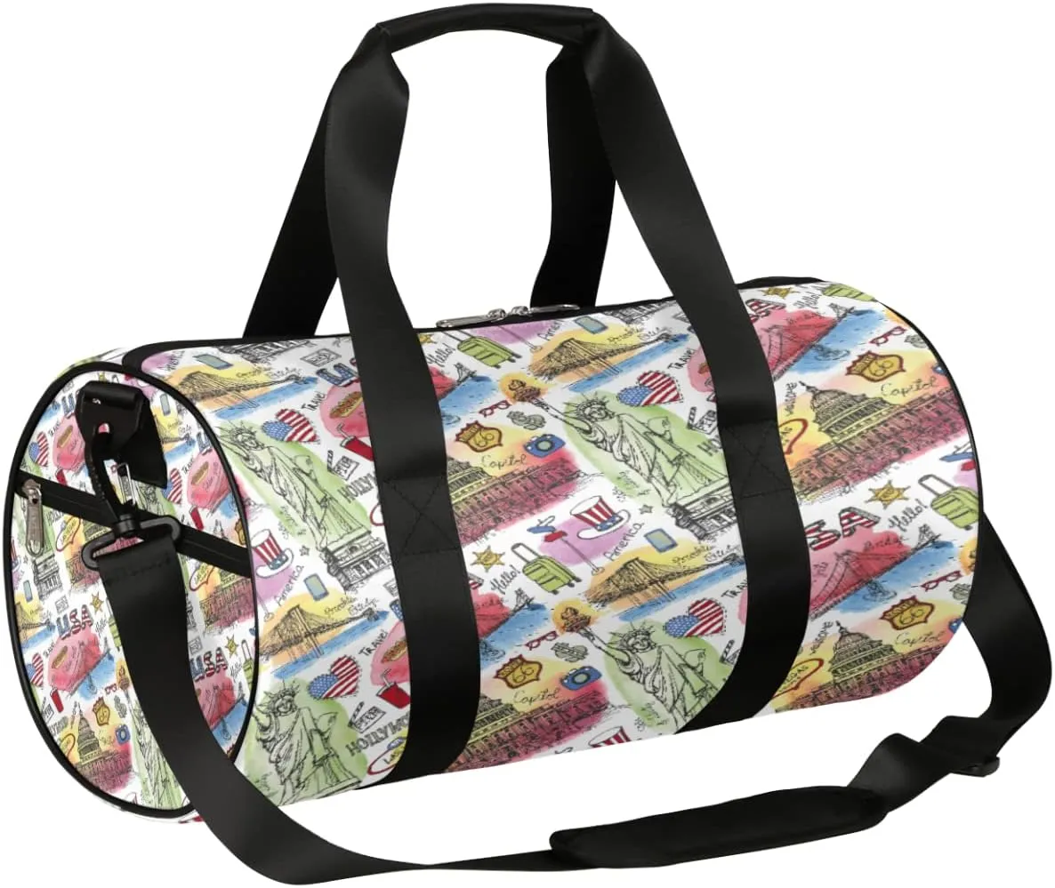 Usa Travel Poster Pattern Gym Bag Small Gym Duffel Bags for Men Women Overnight Weekender Bag Lightweight Sport Duffle Bag Carry On Gymbag