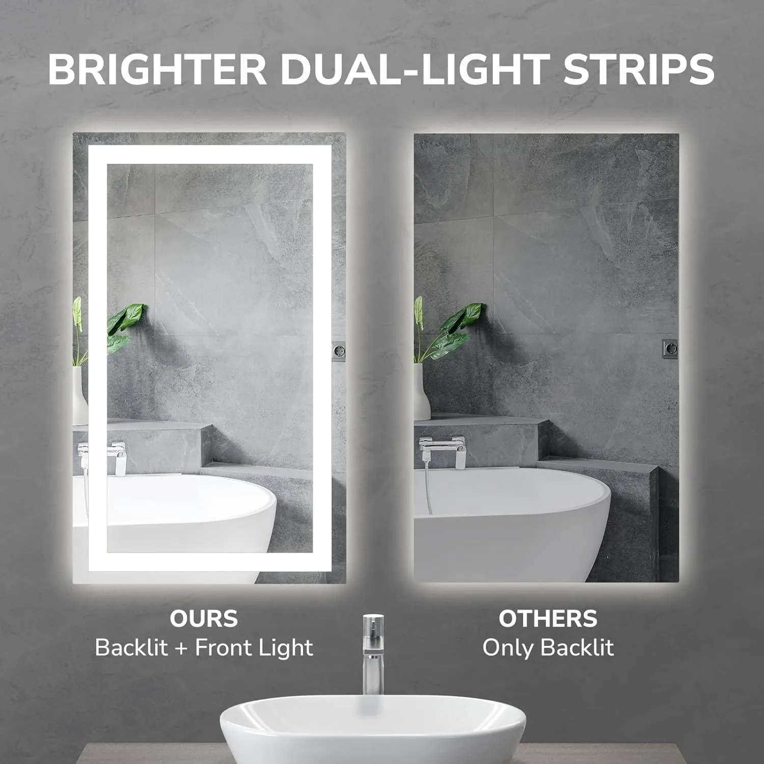 USHOWER 72x36 Inch Modern LED Bathroom Mirror - Smart Backlit Vanity Mirror with Anti-Fog, Dimmable Lights, Wall Mounted, 1/5 Inch Tempered Glass