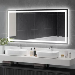 USHOWER 72x36 Inch Modern LED Bathroom Mirror - Smart Backlit Vanity Mirror with Anti-Fog, Dimmable Lights, Wall Mounted, 1/5 Inch Tempered Glass