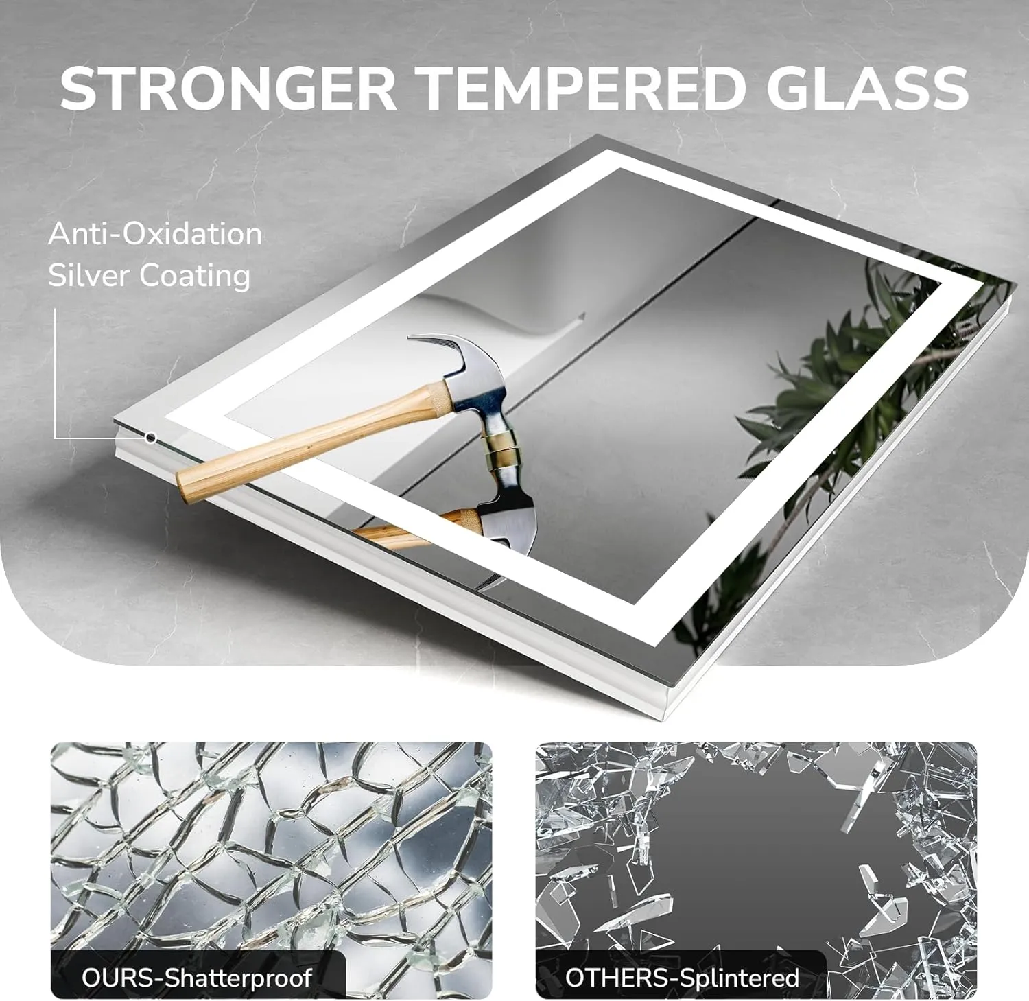 USHOWER 72x36 Inch Modern LED Bathroom Mirror - Smart Backlit Vanity Mirror with Anti-Fog, Dimmable Lights, Wall Mounted, 1/5 Inch Tempered Glass