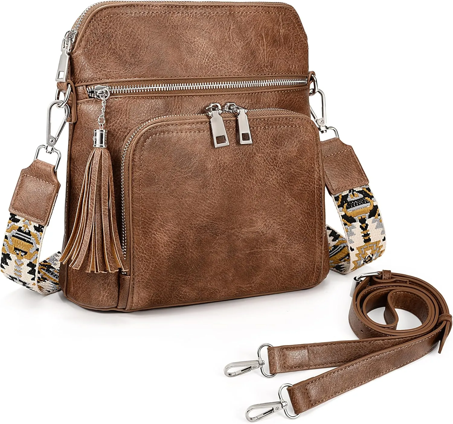 UTO RFID Crossbody Bags for Women Vegan Leather Purses Women's Shoulder Handbags with Tassel Wide Strap