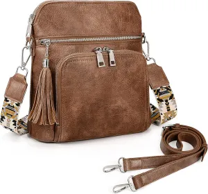 UTO RFID Crossbody Bags for Women Vegan Leather Purses Women's Shoulder Handbags with Tassel Wide Strap