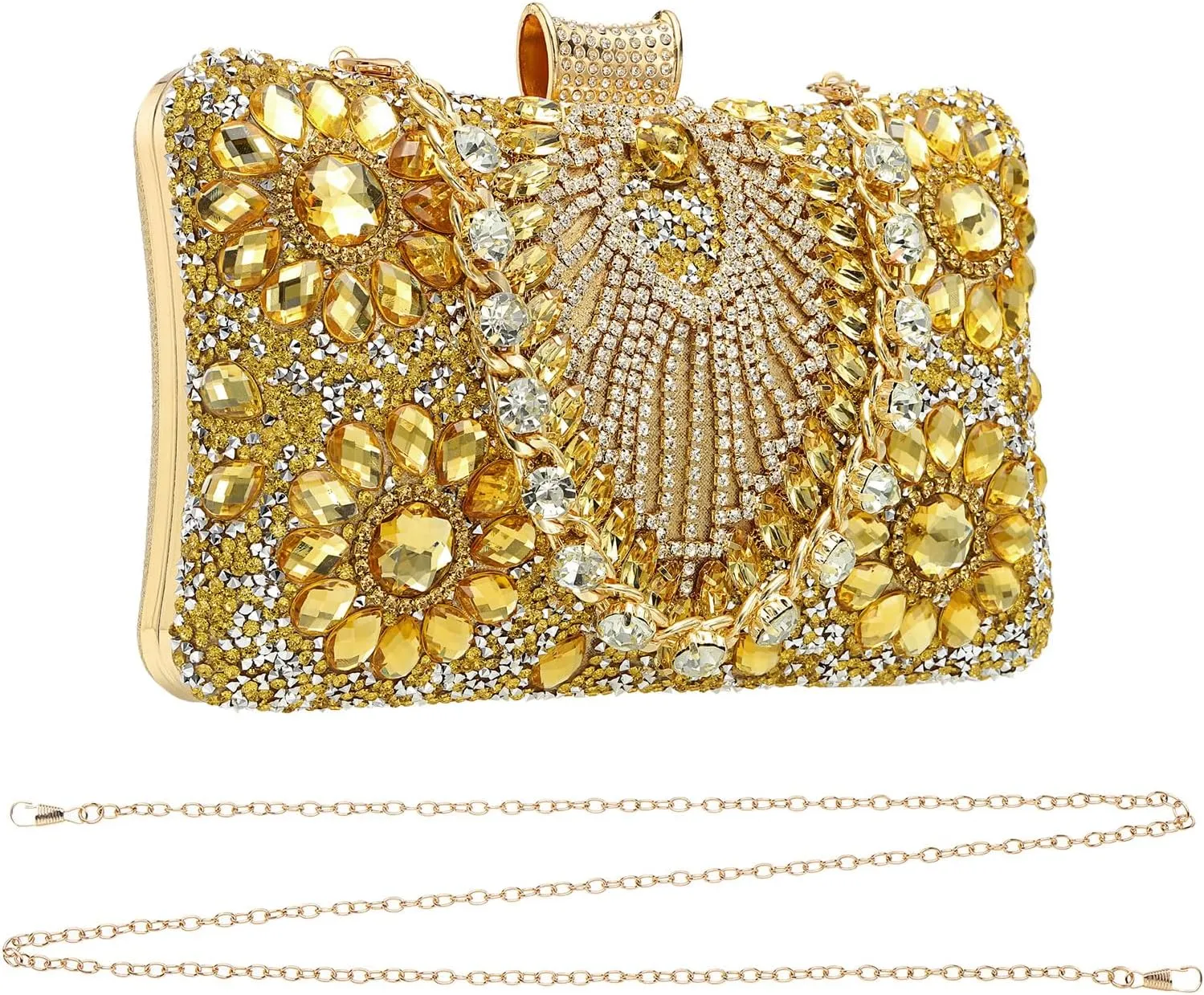uxcell Evening Bags for Women, Sparkly Crystal Clutch Purse with Rhinestone Chain Handbags for Wedding Party Evening Weekend, Gold