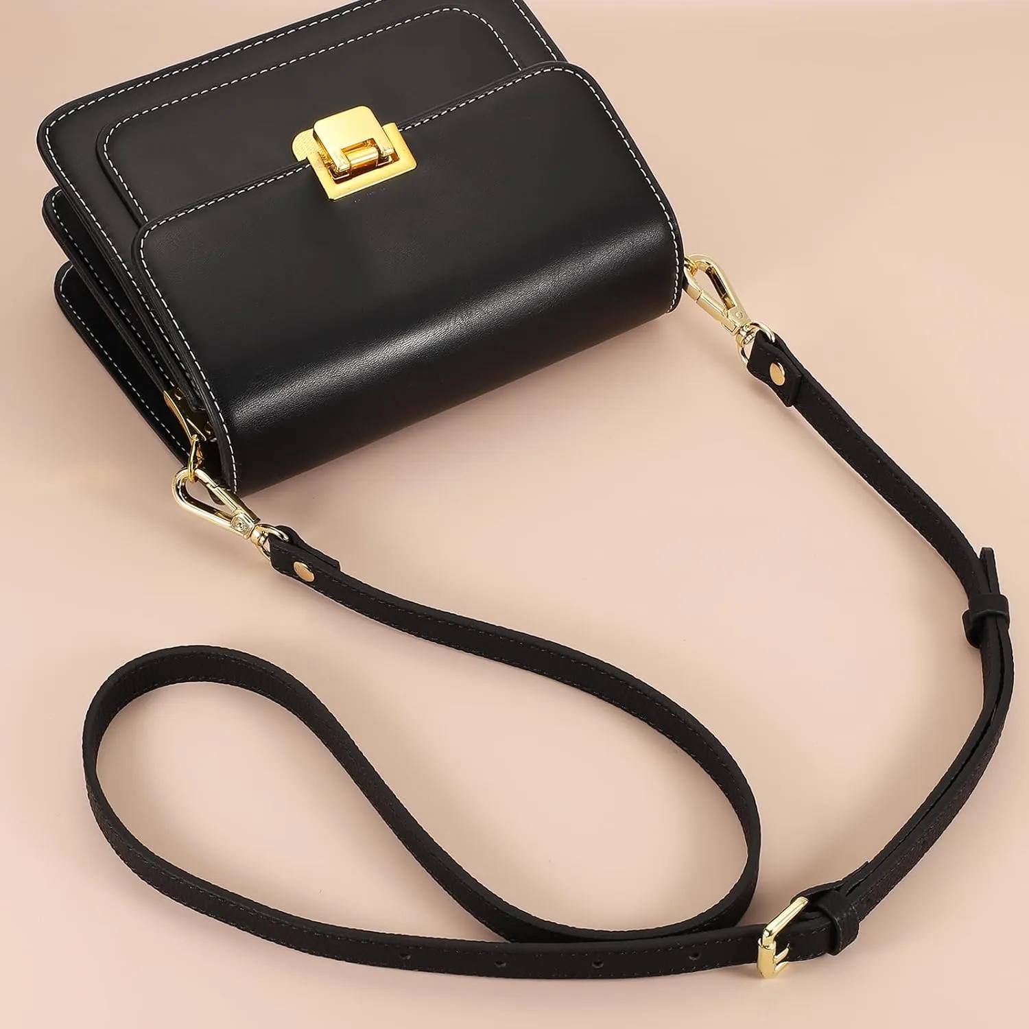uxcell Genuine Leather Purse Strap, 41.7"-51.2" Adjustable Crossbody Replacement Straps 0.7" Width for Women Handbags Shoulder Bag (Taro Purple, Gold Buckle)