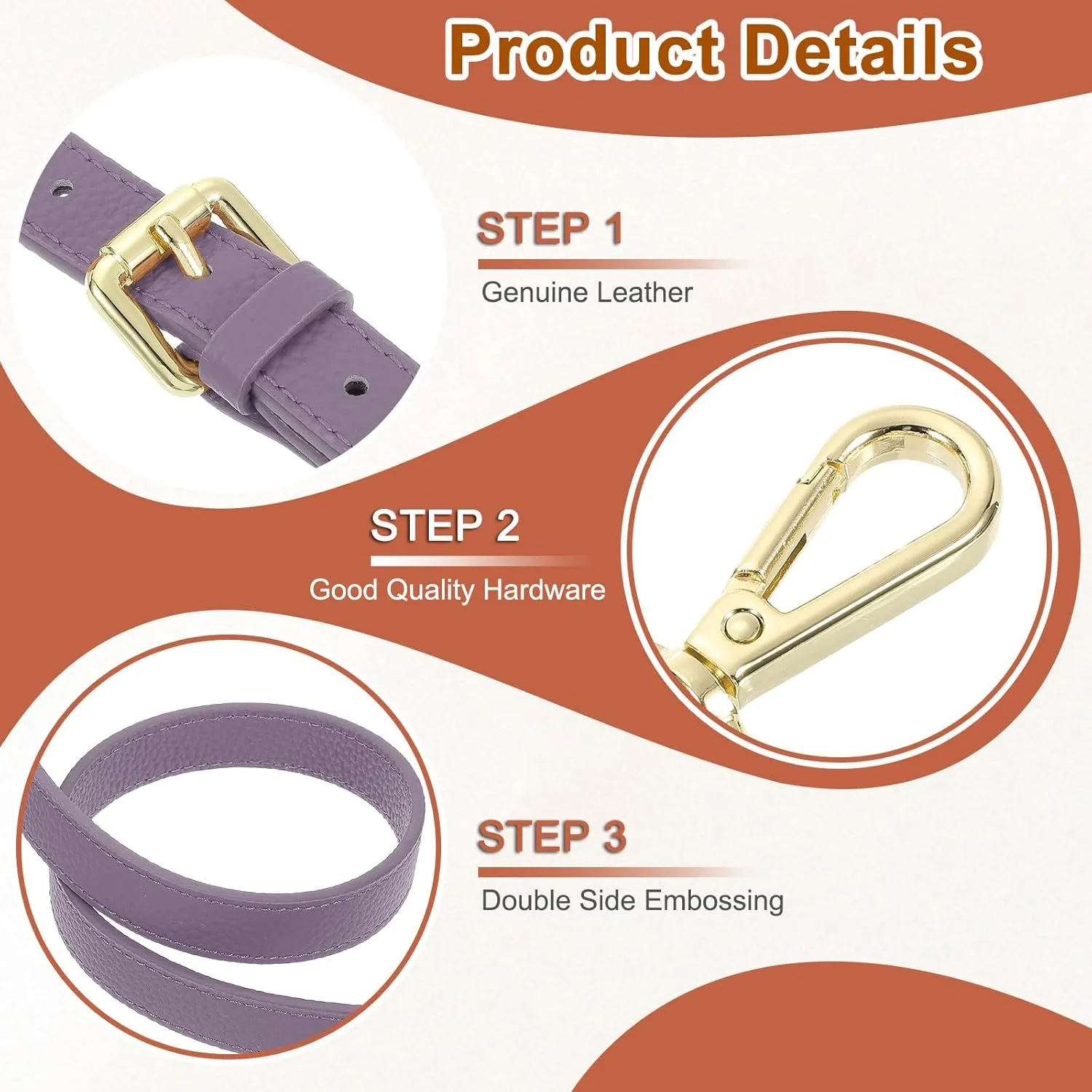 uxcell Genuine Leather Purse Strap, 41.7"-51.2" Adjustable Crossbody Replacement Straps 0.7" Width for Women Handbags Shoulder Bag (Taro Purple, Gold Buckle)