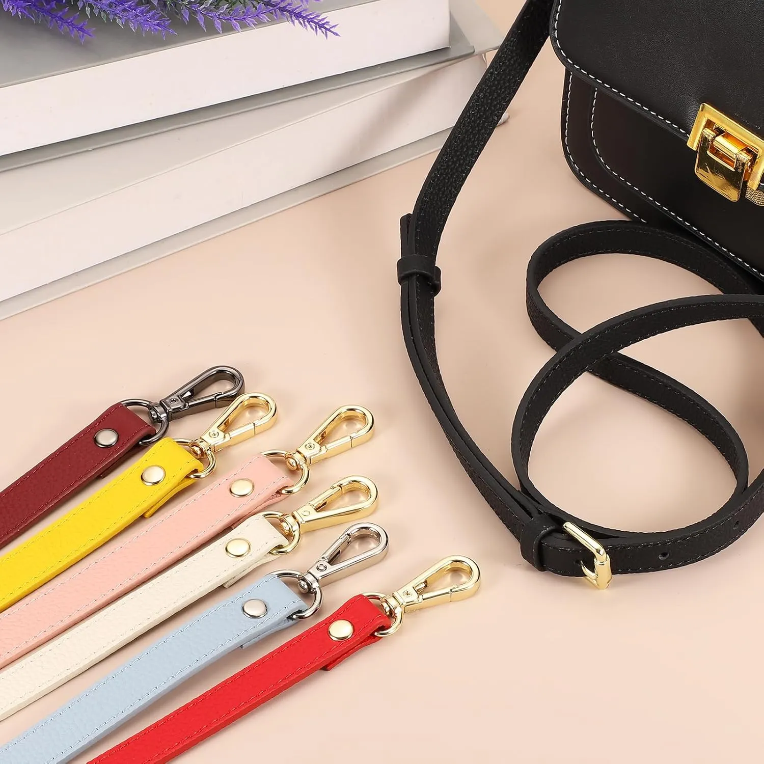 uxcell Genuine Leather Purse Strap, 41.7"-51.2" Adjustable Crossbody Replacement Straps 0.7" Width for Women Handbags Shoulder Bag (Taro Purple, Gold Buckle)