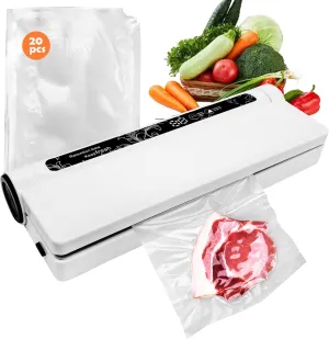Vacuum Sealer Machine for Food - Automatic Dry/Wet Food Saver with Digital Display, One-Touch Operation, 11.6" Seal Bar for Meat, Seafood, Fruits & More (Includes 20 Vacuum Bags)