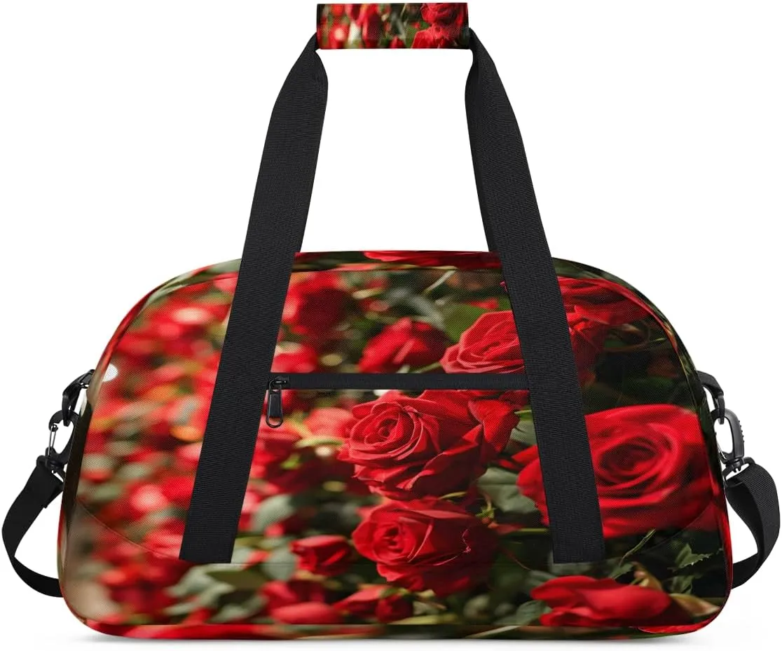 Valentine Roses - Holiday Kids Overnighter Duffel Bags for Boys, Carry-On Size Sports Gym Bag with Front Zipper Pocket for School Practice or Overnight Travel Weekender Sleepover Tote Bag