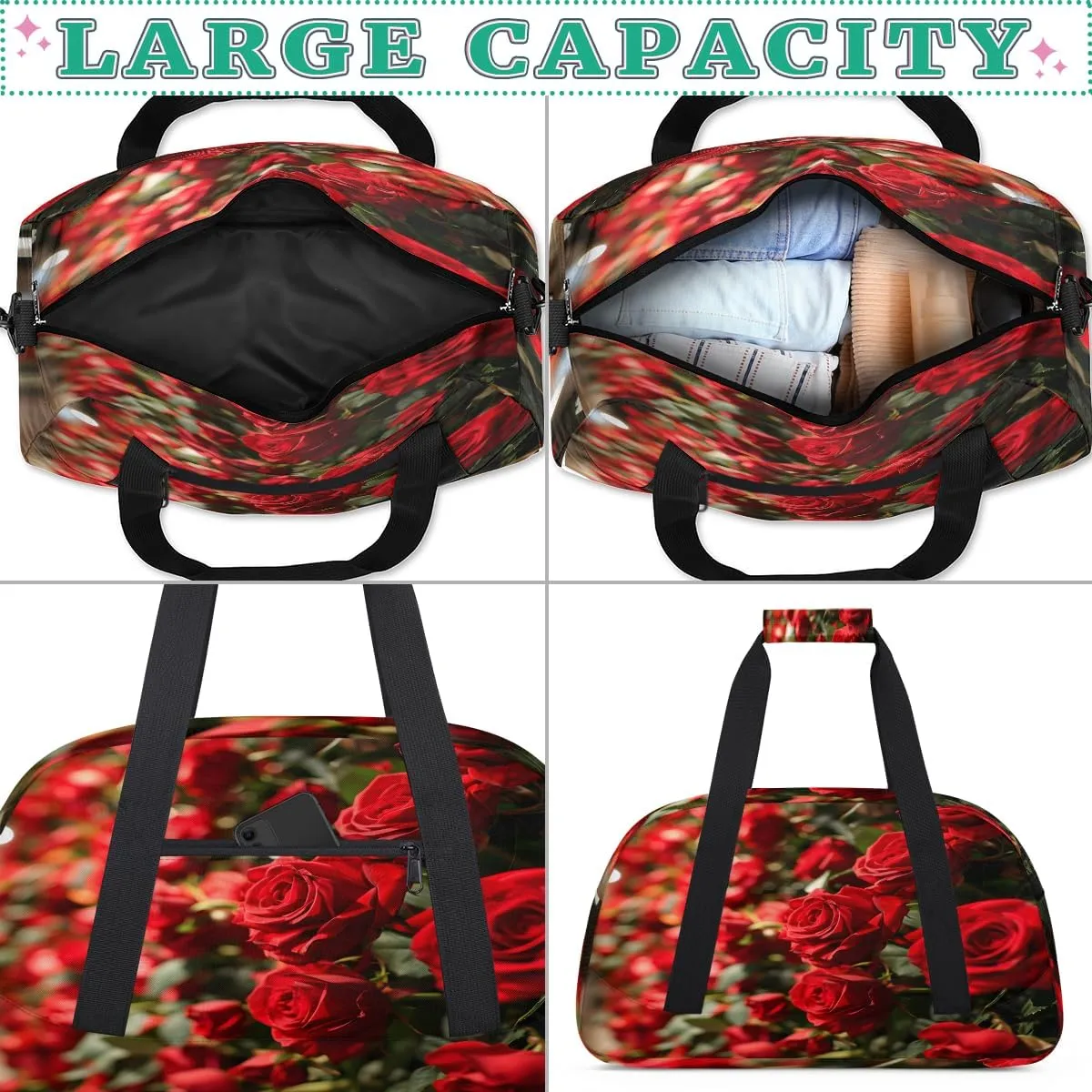Valentine Roses - Holiday Kids Overnighter Duffel Bags for Boys, Carry-On Size Sports Gym Bag with Front Zipper Pocket for School Practice or Overnight Travel Weekender Sleepover Tote Bag