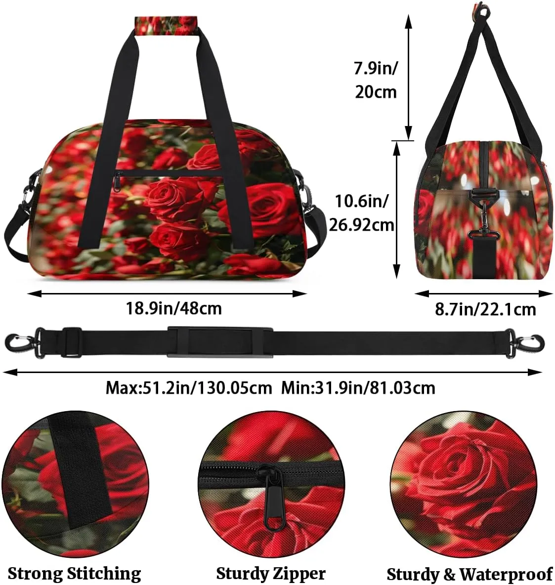 Valentine Roses - Holiday Kids Overnighter Duffel Bags for Boys, Carry-On Size Sports Gym Bag with Front Zipper Pocket for School Practice or Overnight Travel Weekender Sleepover Tote Bag