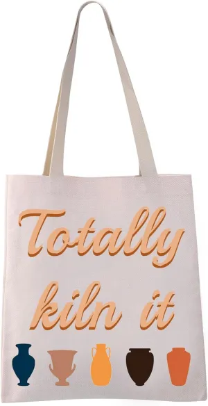 VAMSII Totally Kiln it Tote Bag Ceramic Artist Gifts Pottery Lover Gifts Bag Clay Pottery Maker Gift Ceramic Pottery Shopping