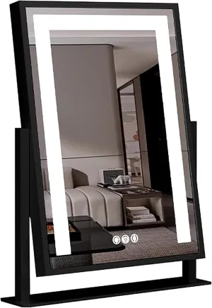 Vanity Mirror with Lights, Three Color Lighting Modes, Swivel Mirror, Lighted Makeup LED Mirror, Smart Touch Control, 360°Rotation(Black,Small)
