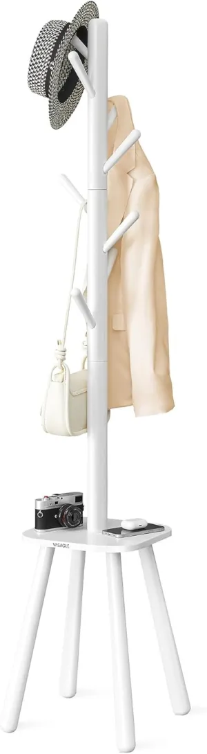 VASAGLE Coat Rack, Free Standing Coat Stand, Hall Coat Tree with 8 Hooks and Storage Shelf, 67.1 Inch Tall, for Coats, Hats, Bags, for Entryway, Hallway, Bedroom, Cloud White URCR033W01