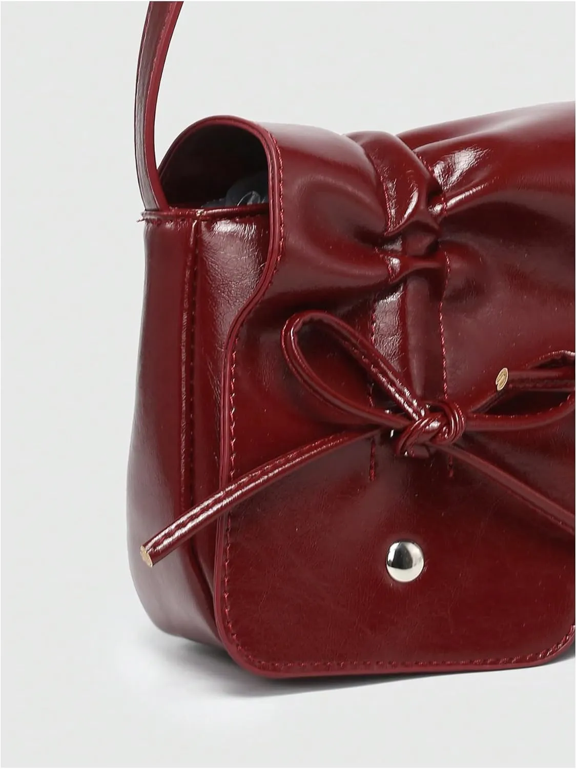 Verdusa Women's Bow Tie Flap Shoulder Handbags Coquette PU Leather Purse Underarm Bags