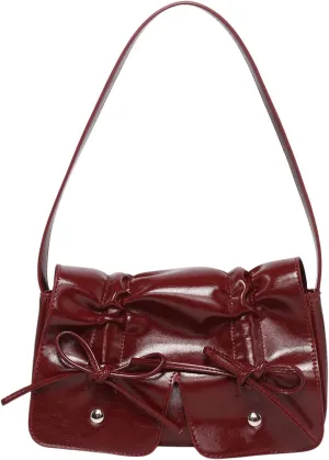 Verdusa Women's Bow Tie Flap Shoulder Handbags Coquette PU Leather Purse Underarm Bags