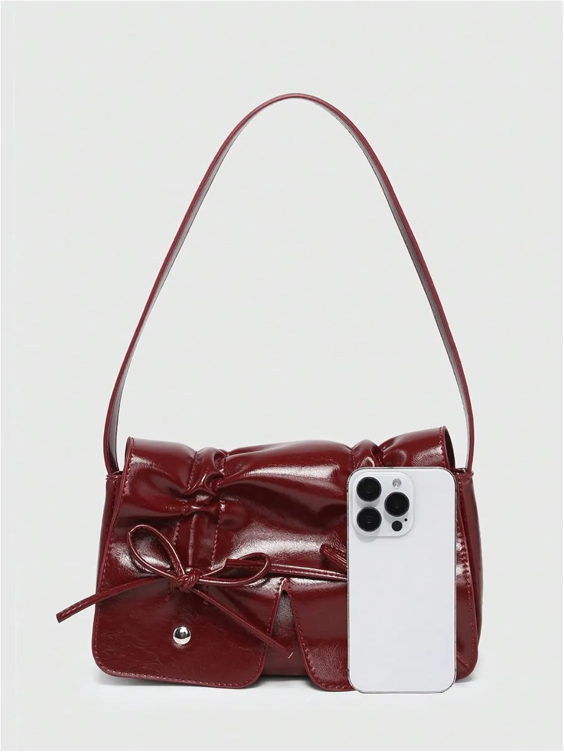 Verdusa Women's Bow Tie Flap Shoulder Handbags Coquette PU Leather Purse Underarm Bags