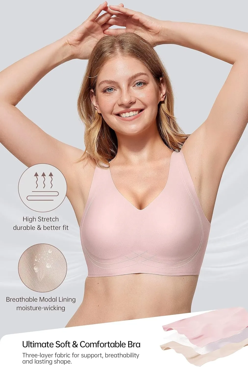 Vertvie Women's Wireless Supportive Bras Comfortable Seamless Full Coverage Bra No Underwire Soft Push Up Everyday Bralette
