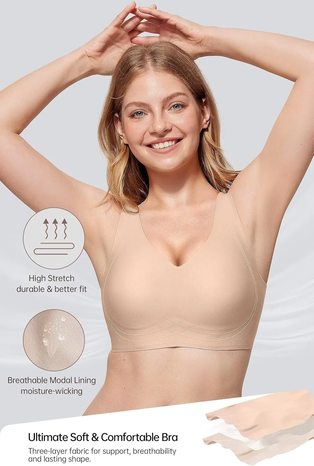 Vertvie Women's Wireless Supportive Bras Comfortable Seamless Full Coverage Bra No Underwire Soft Push Up Everyday Bralette