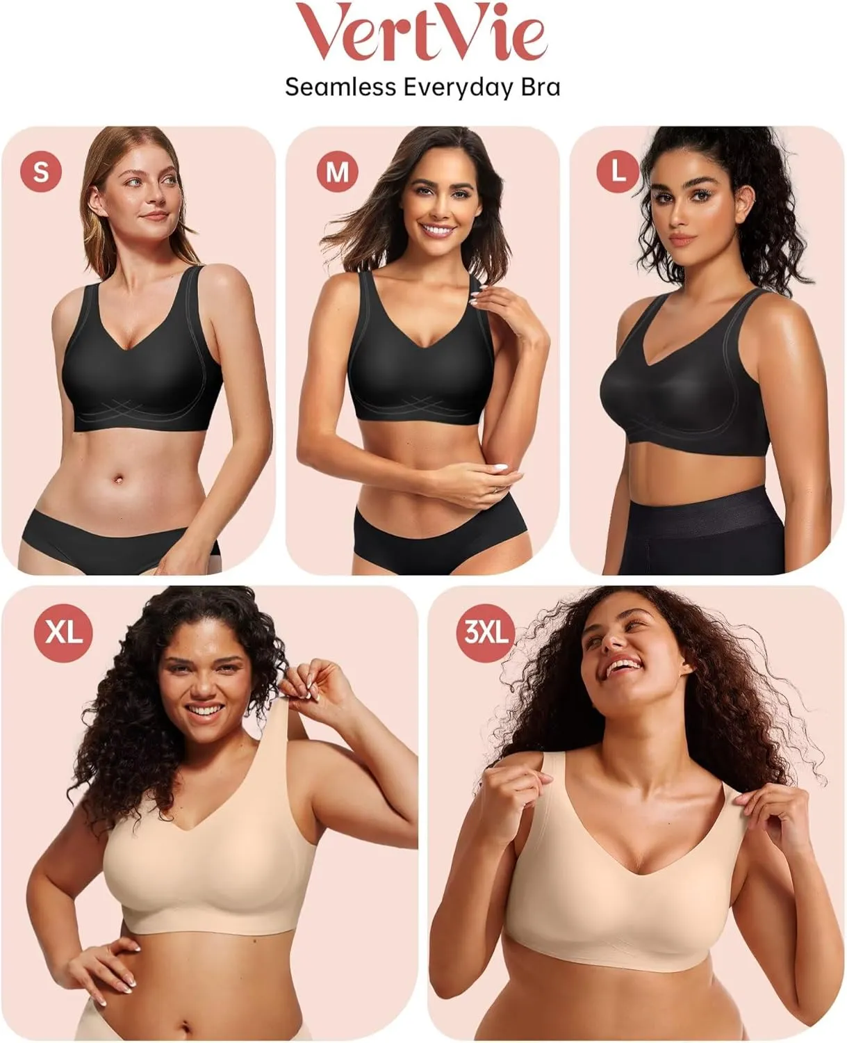 Vertvie Women's Wireless Supportive Bras Comfortable Seamless Full Coverage Bra No Underwire Soft Push Up Everyday Bralette