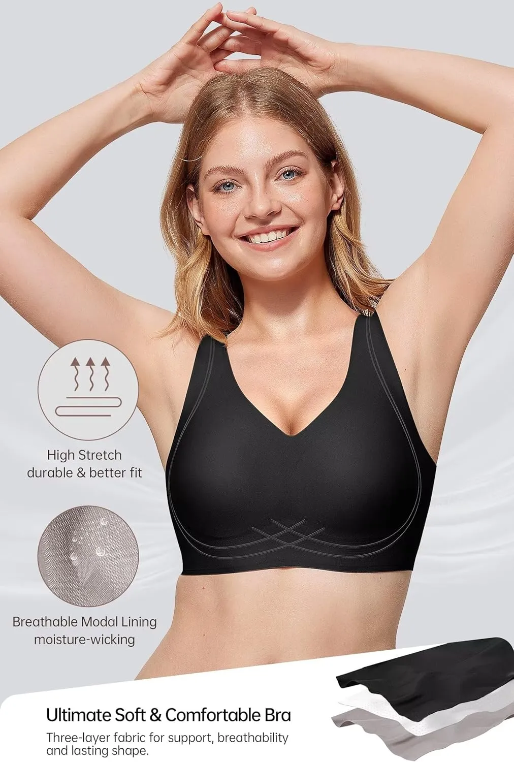 Vertvie Women's Wireless Supportive Bras Comfortable Seamless Full Coverage Bra No Underwire Soft Push Up Everyday Bralette