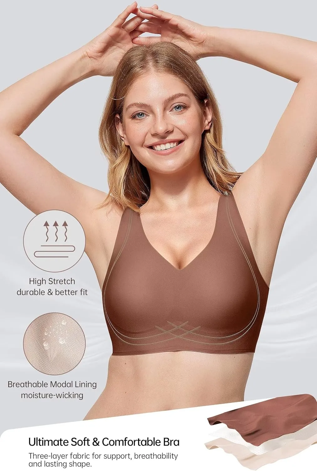 Vertvie Women's Wireless Supportive Bras Comfortable Seamless Full Coverage Bra No Underwire Soft Push Up Everyday Bralette