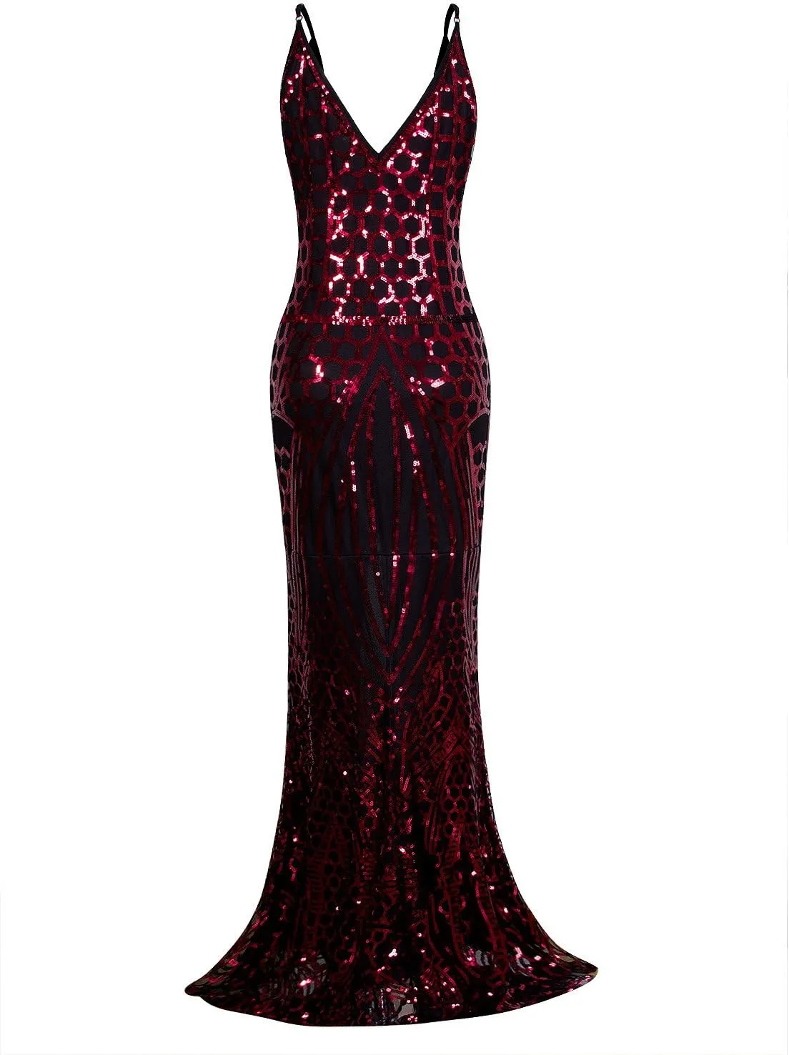 Vijiv 1920s Long Slit Prom Dresses Deep V Neck Sequin Mermaid Bridesmaid Evening Dress