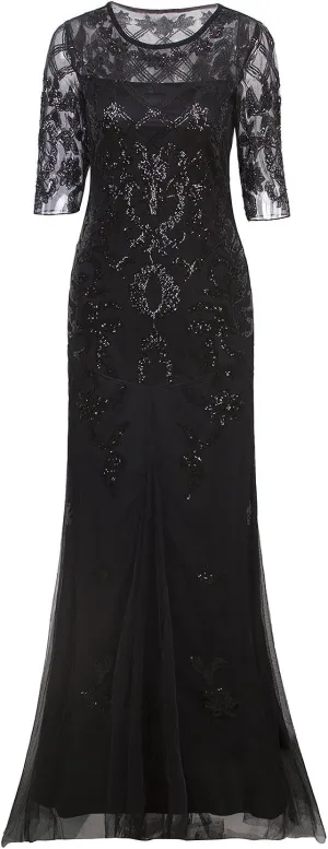 Vijiv Vintage 1920s Long Wedding Prom Dresses 2/3 Sleeve Sequin Party Evening Gown