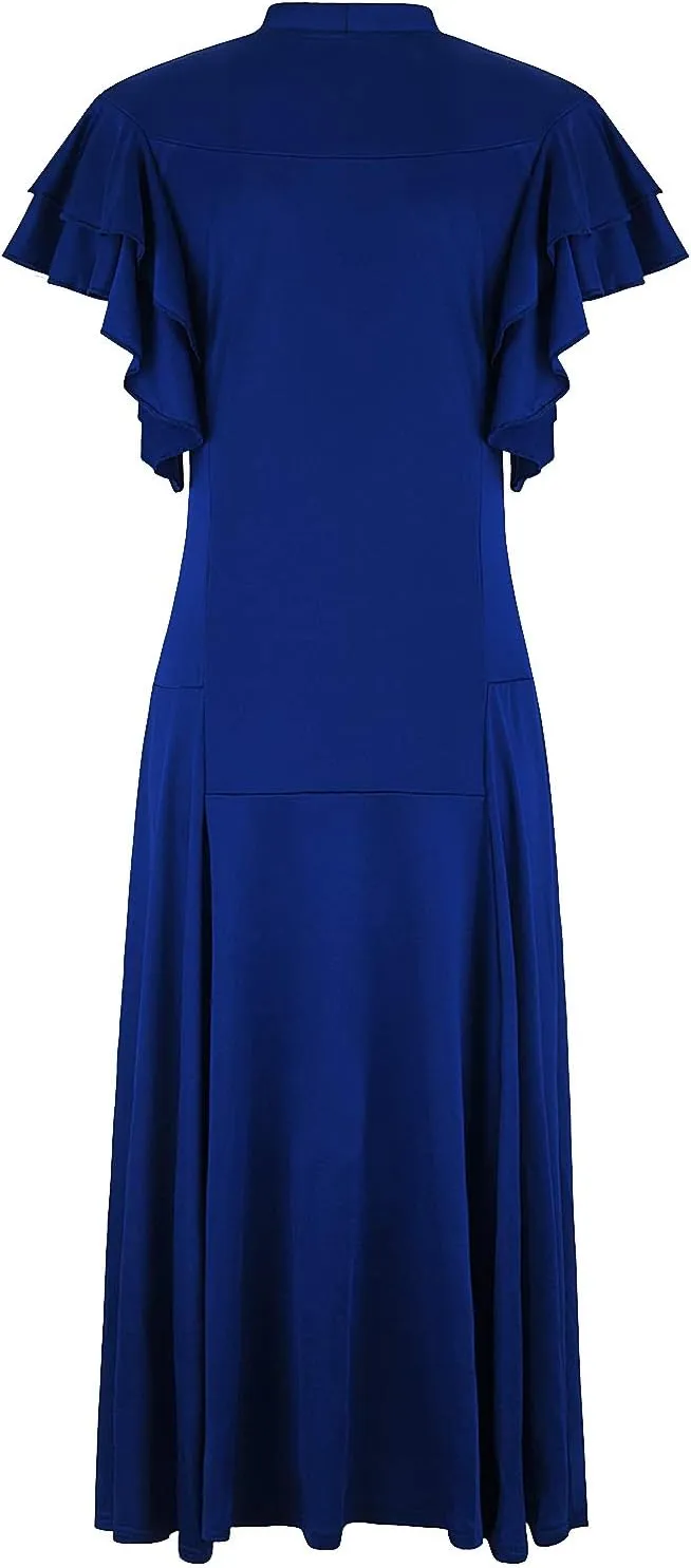 Vijiv Women's Vintage 1920s V Neck Long Bias Cut Sleeveless with Flutter Sleeves Bowknot Flapper Dress