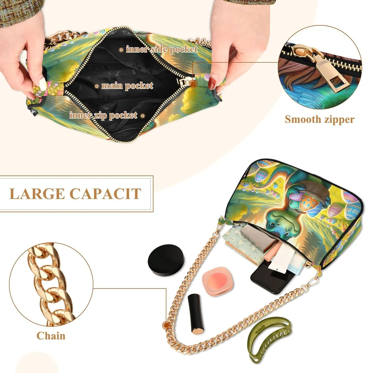 Village Train Painting Winter Women Purses Cute Small Hobo Bag Womens Ladies Handbags Chain Shoulder Purses Party