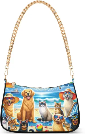 Village Train Painting Winter Women Purses Cute Small Hobo Bag Womens Ladies Handbags Chain Shoulder Purses Party
