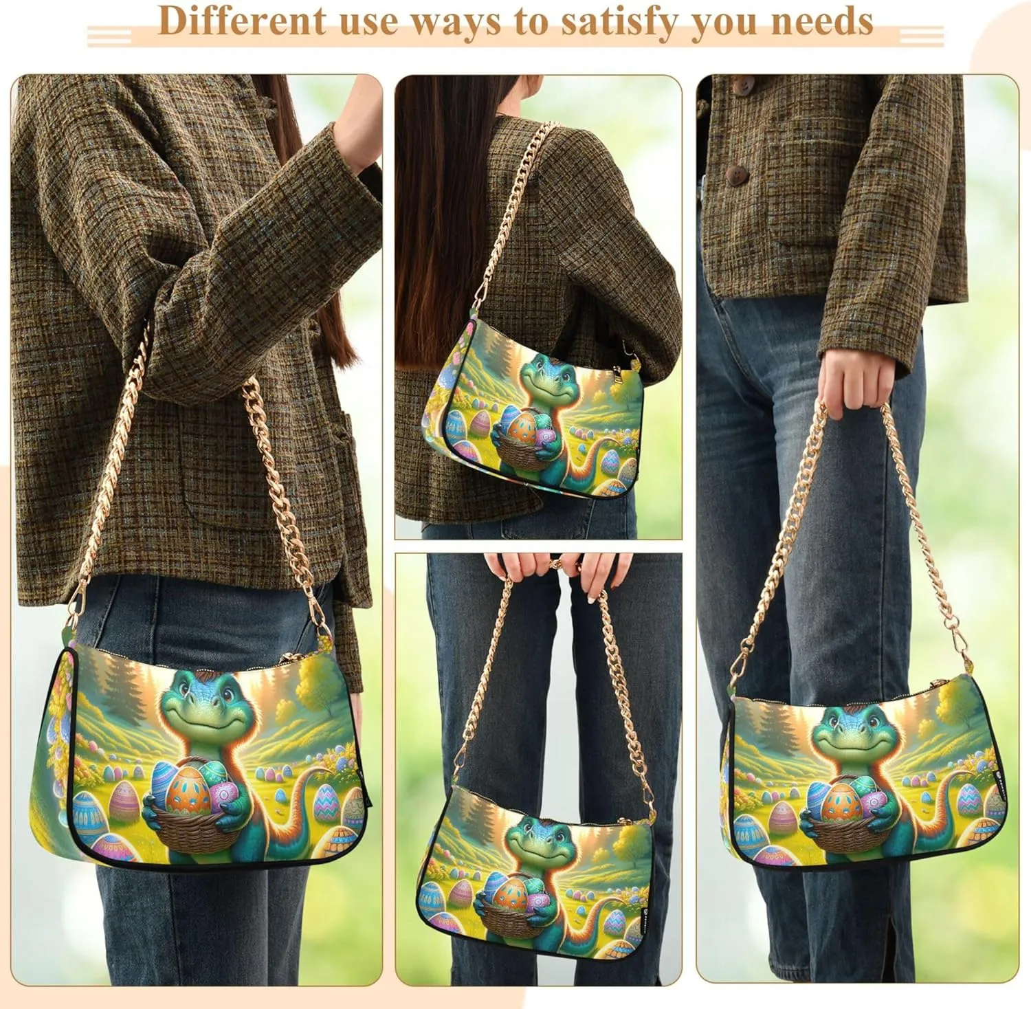 Village Train Painting Winter Women Purses Cute Small Hobo Bag Womens Ladies Handbags Chain Shoulder Purses Party