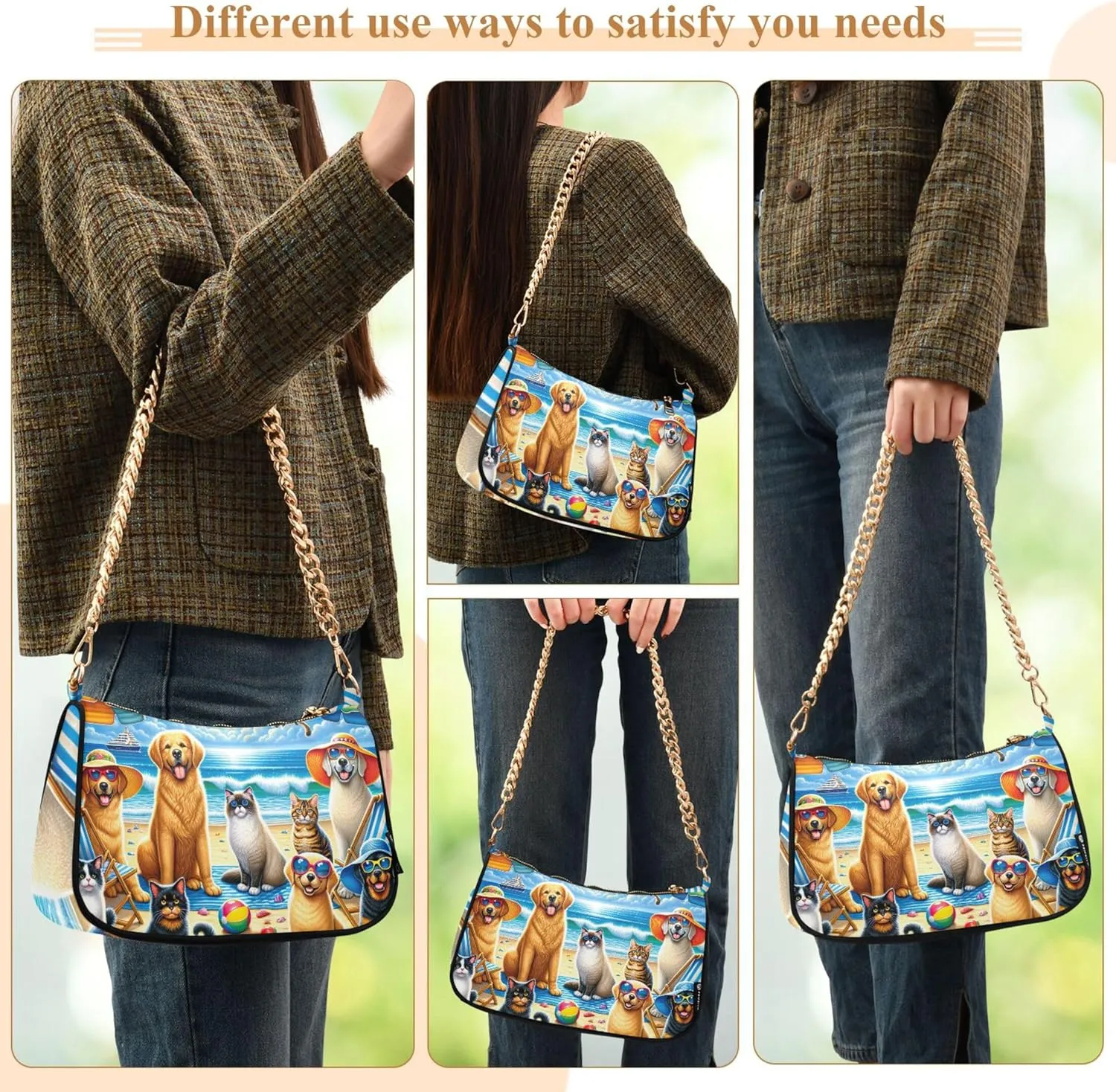 Village Train Painting Winter Women Purses Cute Small Hobo Bag Womens Ladies Handbags Chain Shoulder Purses Party