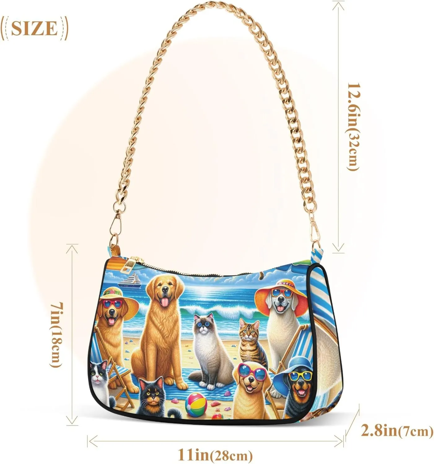Village Train Painting Winter Women Purses Cute Small Hobo Bag Womens Ladies Handbags Chain Shoulder Purses Party