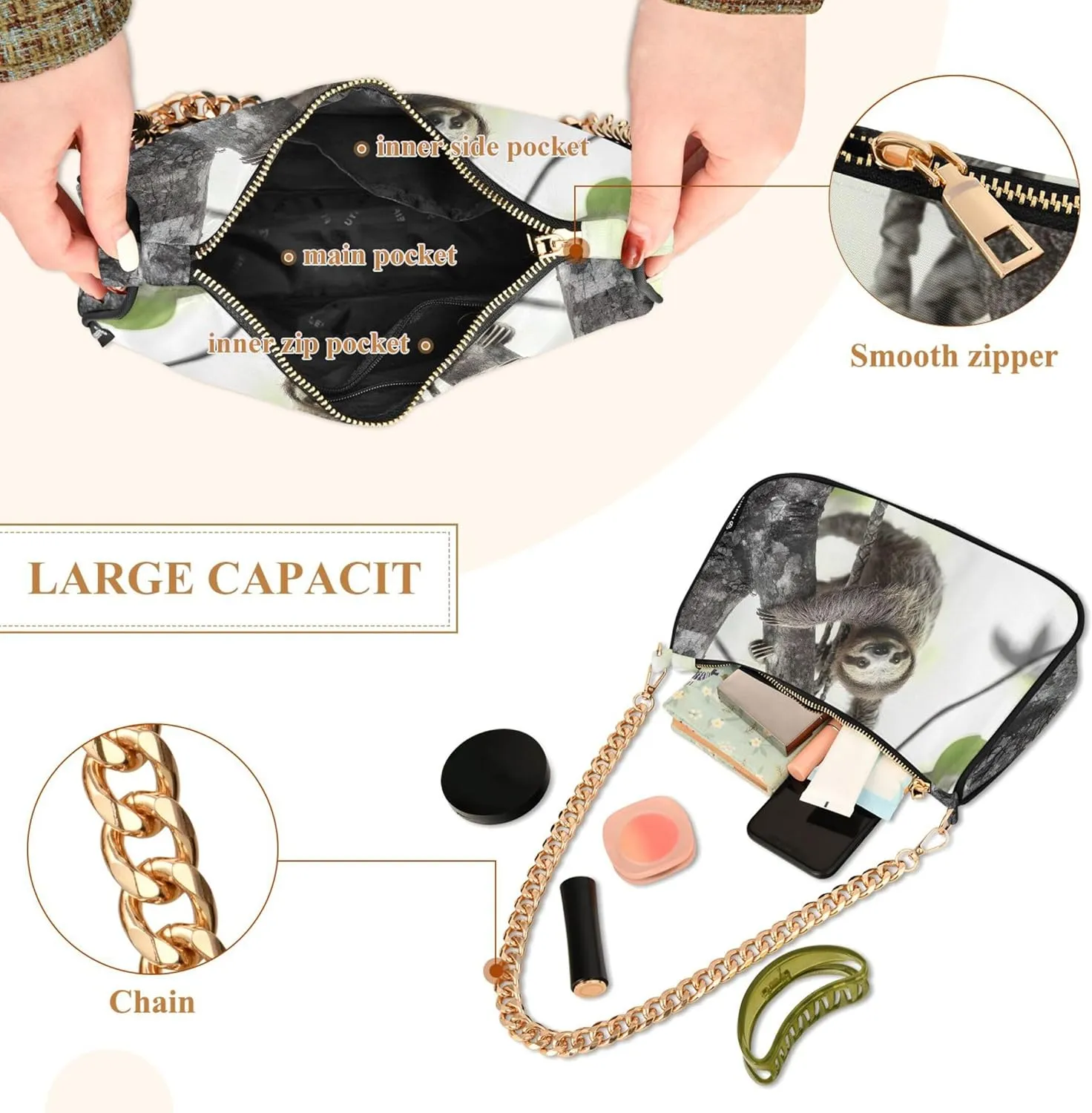Village Train Painting Winter Women Purses Cute Small Hobo Bag Womens Ladies Handbags Chain Shoulder Purses Party