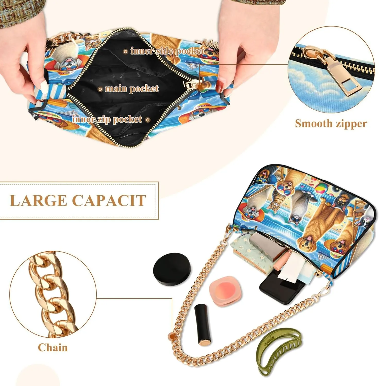 Village Train Painting Winter Women Purses Cute Small Hobo Bag Womens Ladies Handbags Chain Shoulder Purses Party
