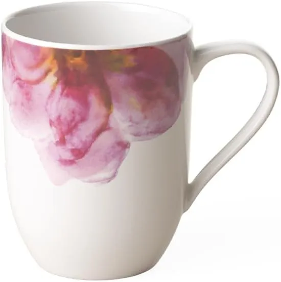 Villeroy & Boch Rose Garden Mug, 9.5 oz, Premium Porcelain, White/Pink, Floral