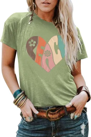 VILOVE Peace Love Shirt Women 70s Hippie Shirts Soul Inspirational Hippy Tops Vintage Graphic Tees Short Sleeve - Sleeveless