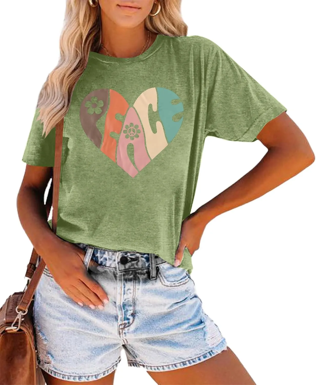VILOVE Peace Love Shirt Women 70s Hippie Shirts Soul Inspirational Hippy Tops Vintage Graphic Tees Short Sleeve - Sleeveless