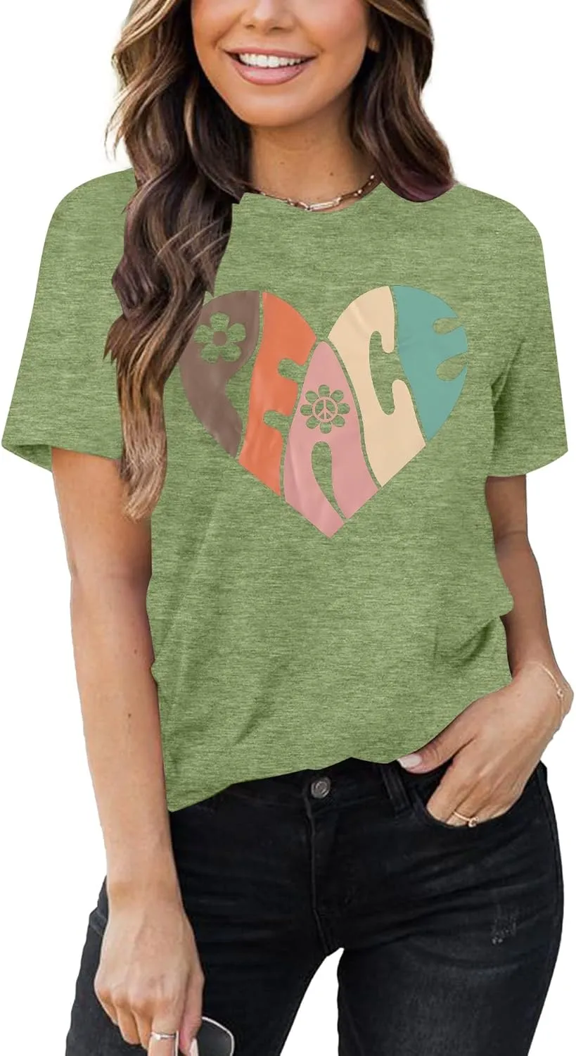 VILOVE Peace Love Shirt Women 70s Hippie Shirts Soul Inspirational Hippy Tops Vintage Graphic Tees Short Sleeve - Sleeveless