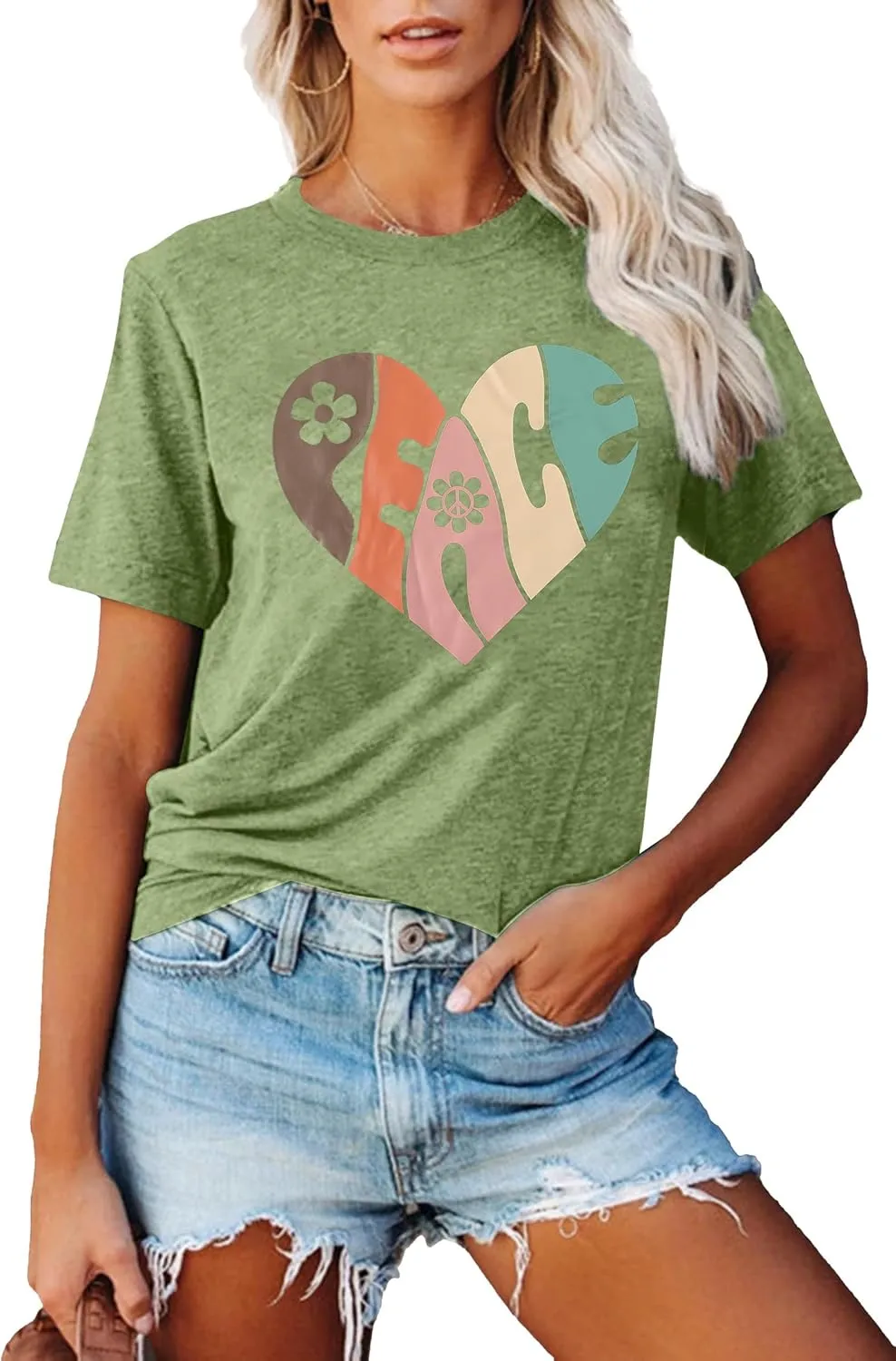 VILOVE Peace Love Shirt Women 70s Hippie Shirts Soul Inspirational Hippy Tops Vintage Graphic Tees Short Sleeve - Sleeveless