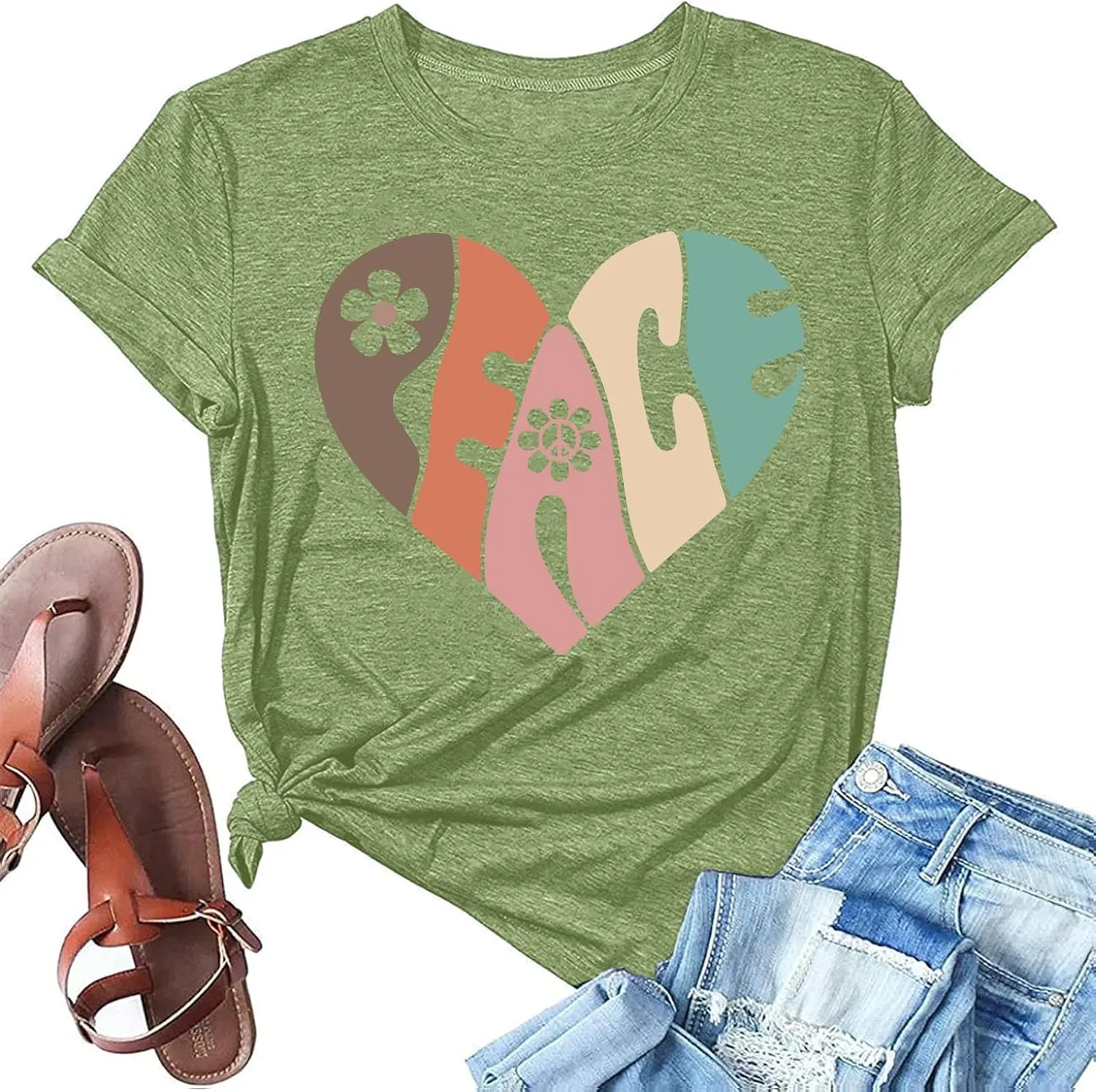 VILOVE Peace Love Shirt Women 70s Hippie Shirts Soul Inspirational Hippy Tops Vintage Graphic Tees Short Sleeve - Sleeveless